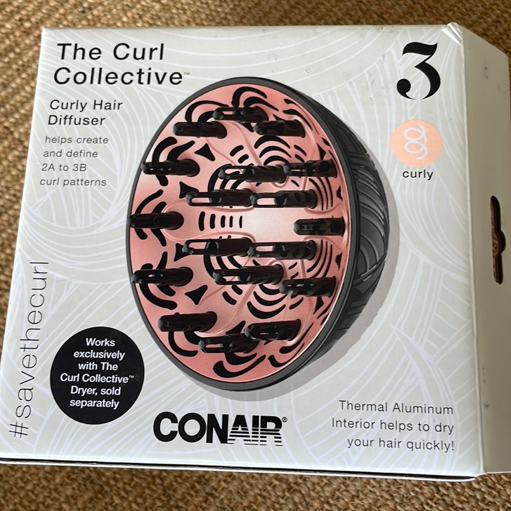 New! Conair “The Curl Collective” curly hair diffuser. Thermal aluminum.